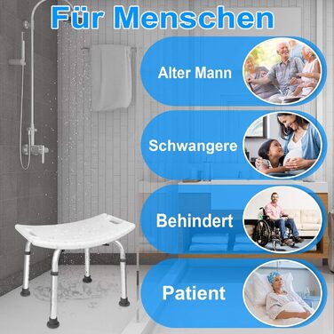 AUFUN Shower Stool Adjustable Height 35-51cm Shower Stool U-Type Non-Slip Bath Seat Shower Aid Shower Seat made of Aluminum and Plastic for Elderly, Pregnant Women (Shower Stool)