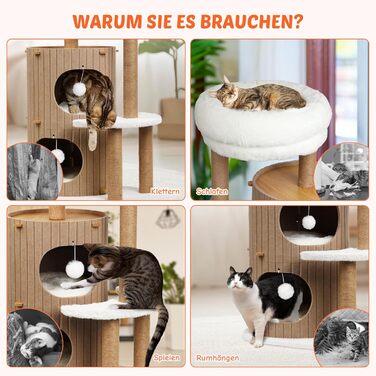 Котячий будиночок з подряпальником - великий, стійкий, з біо-льону, для котів до 25 кг (Бежевий)