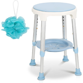 Ansobea Shower Stool for Seniors, Bath Stool, 7-Level Height Adjustable, 41-56 cm, Shower Chair with U-Shaped Hygiene Cutout, Bathroom Stool, Stable for the Shower (Type 2 - with Shower Ball)