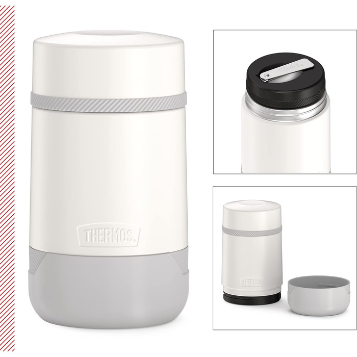 Thermos GUARDIAN FOOD JAR 0.50 l, snow white, Food container 500 ml white, stainless steel, with spoon, Bonus Bowl for muesli, toppings, absolutely leak-proof, leak-proof 500 ml with spoon Snow White Mat