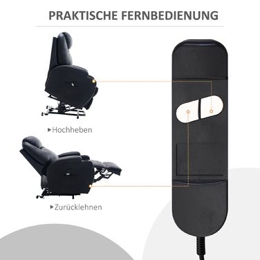 HOMCOM Recliner Chair, TV Chair with Rise Assist, with Storage Pouch, Adjustable Angle, Remote Control, 84 x 92 x 109 cm, Black | Aosom