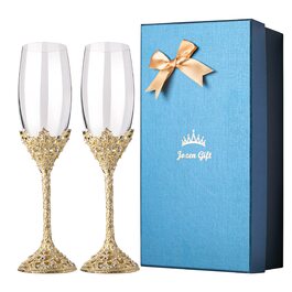 Кельхі Шампанське - склянка з кришталю, металева основа з кристалами, набір для нареченого та нареченої, весілля, свята, дня народження, банкету та подарунків, 2 шт (Золото)