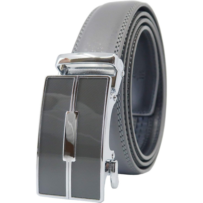 Чоловічий шкіряний ремінь на автоматичній застібці без дірок, ширина 3 см, регульований розмір, довжина 125 см, колір 505 Grey