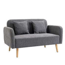 HOMCOM Double Sofa Loveseat with Cushions, Adjustable Footrests, Velvet-like Polyester, Rubberwood, Foam, 2-Seater, Fabric Cover | Aosom
