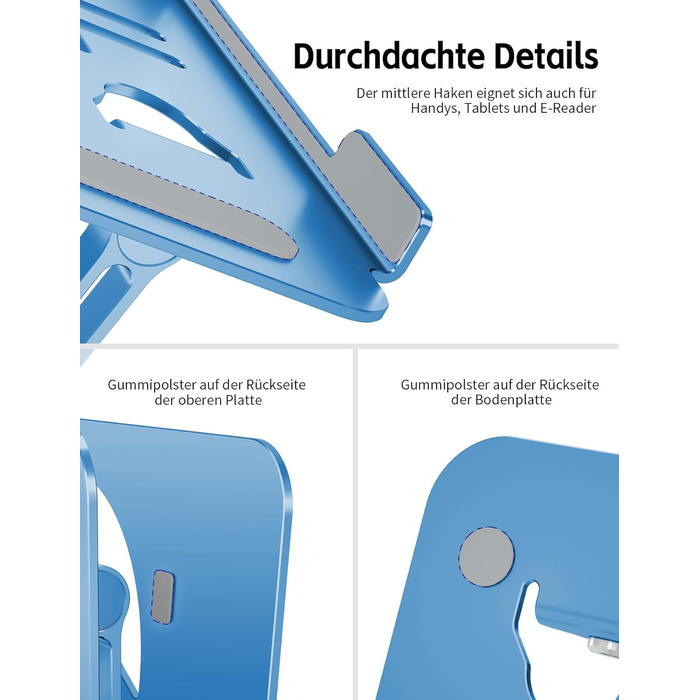 Підставка для ноутбука Ergonomic Aluminium, регульована по висоті та складна, стабільна та неслизька, покращена вентиляція, сумісна з MacBook (до 15,6 дюймів) (Темно-синій)