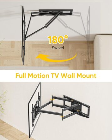 Настінне кріплення для телевізора HY-Bracket поворотне, для LED, OLED, 4K, 37-80 дюймів, чорне, з подовженим кронштейном (для дерев'яних стін)