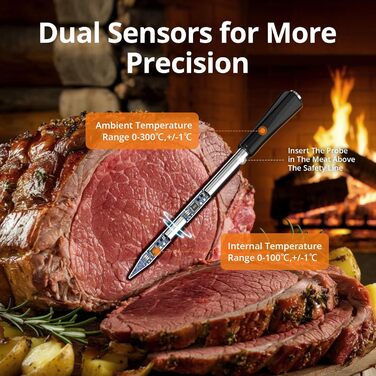 Бездротовий термометр для м'яса з Bluetooth 5.1, 100 м, додаток з рецептами, LED дисплей, для приготування їжі, духовки, BBQ, гриля