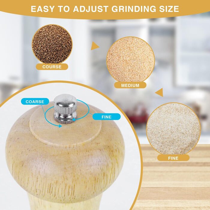 Дерев'яні соляні та перечні млини, 20 см, з регулюванням ступеня помелу, наповнювані вручну, з дуба, для кухні - набір 2 шт.