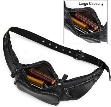 Чоловіча сумка на пояс з натуральної шкіри LUUFAN, чорна (1030)