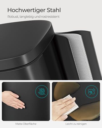 Відро для сміття SONGMICS 30 л, сталеве, з м'яким закриттям, з внутрішнім відром, чорне