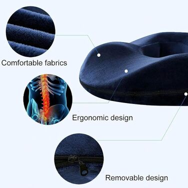 Alacritua Coccyx Cushion, Office Chair Pad Memory Foam Washable Comfort Enhancer, Car Seat Cushion for Car Seat, Wheelchair, Gaming Chair and Office, DarkBlue