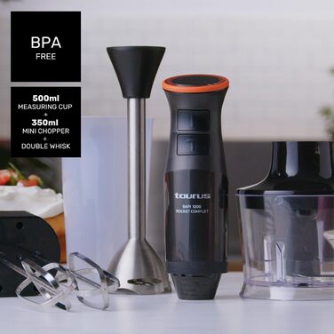 Стабілізатор Taurus Stabmixer 1000W з 20 швидкостей, турбо-функцією та аксесуарами | Електричний блендер з нержавіючої сталі, ергономічний дизайн