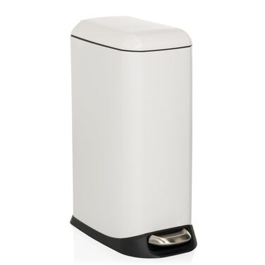 Сміттєвий відер з педаллю та кришкою SoftClose hjh OFFICE CLEAN Slim, 20л, сталевий вузький смітник з внутрішнім відром, білий, 56x34x22 см