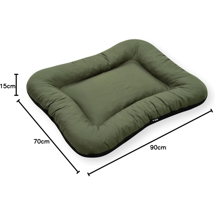 Ліжко для собак середніх порід 4L Textil KLEO, 90x70 см, водонепроникне, знімний чохол, темно-зелене