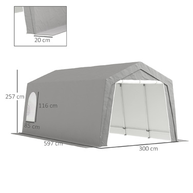 Outsunny Garage Tent, waterproof tent garage with doors, windows, anti-dust bicycle cover, shed, tool tent, storage shed for outdoor use, patio, garden, approx. 300 x 600 x 250 cm, Light Grey | Aosom
