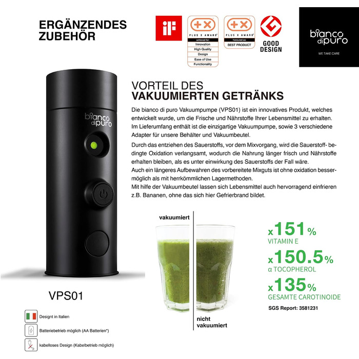 Потужний блендер Bianco di puro Volto N, 1,5 л, 8 програм, BPA-free, для смузі
