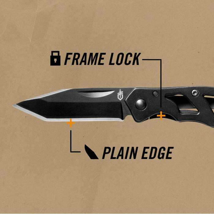 Gerber folding knife with plain edge blade and pocket clip (Mini Tanto 5.4 cm)