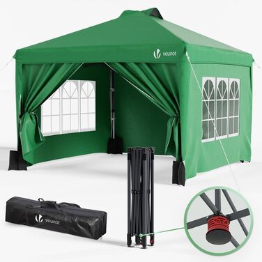 VOUNOT® 3x3m (approx. 10x10ft) Gazebo, Waterproof, Stable, Winter-Resistant, Pop-Up Folding Gazebo with 4 Side Walls and 3 Sandbags, Foldable Party Tent, Garden Tent, Garden Gazebo including Bag, Green