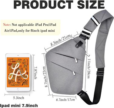 Сумка на груди Fibrdoo, антикрадіжна, через плече, чоловіча/жіноча, сіра, для подорожей, спорту та активного відпочинку