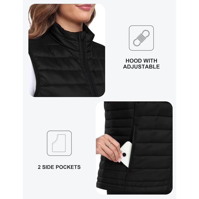 Легка жіноча жилетка MoFiz без рукавів: ідеальна для активного відпочинку, туризму та подорожей. Чорний колір, розмір M