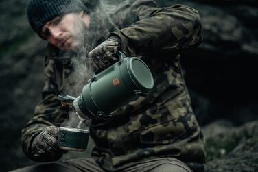 Термос Badger Outdoor Big Boy 1.3L з нержавіючої сталі з ситом для чаю | Вакуумна ізоляція, система One Touch, 24 години збереження тепла, ремінь, оливковий зелений
