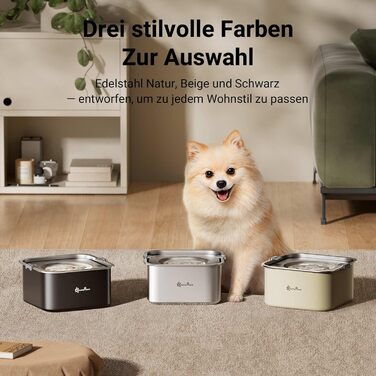 Миска для собак DownyPaws 3L, неркає, з нержавіючої сталі, чорна. Для дому та вулиці, запобігає розбризкуванню води.