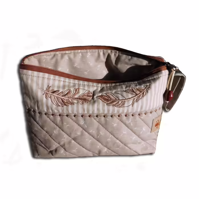 Embroidered Cosmetic Bag Feathers - Wash Bag - Makeup Bag - Toiletry Bag - Diaper Bag