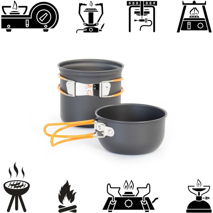 Набір посуду для кемпінгу: посуд для приготування їжі та котел для відпочинку на природі (6 предметів)