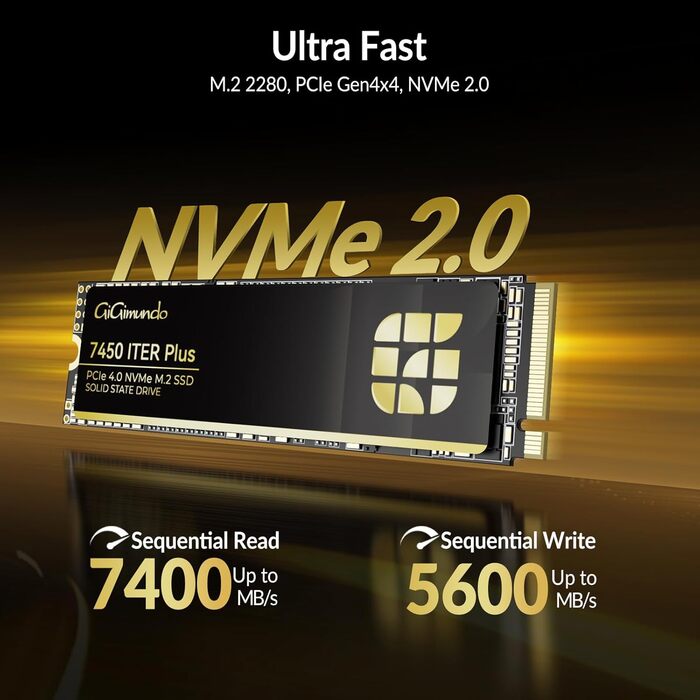 GiGimundo G7450ITERPlus 2TB SSD NVMe PCIe Gen4×4 - Внутрішній SSD диск 2280, 7100MB/s, 5000MB/s, 3D NAND TLC, сумісний з PS5 Pro
