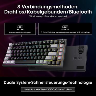 KOORUI Механічна ігрова клавіатура QWERTZ з RGB-підсвічуванням (104/82 клавіші) для Windows/MacOS/Linux