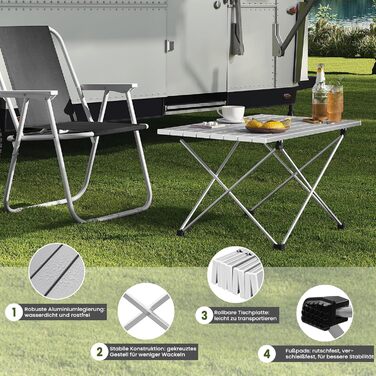 WOLTU Складаний туристичний столик з алюмінію для кемпінгу, пікніків та риболовлі, 68x46x40 см, срібний