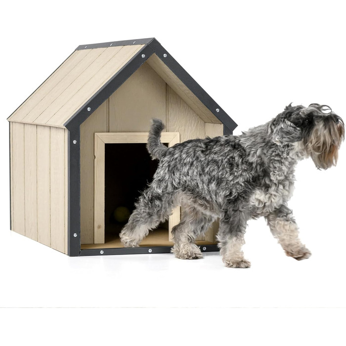 Будка для собак Outdoor маленьких порід – дерев'яна будка для собак, водостійкий дах 76 x 99 x H80 см, розмір S, Timbela M401-1, розмір M, 76x99xH80cm, натуральне дерево (розмір M, 57x95xH68cm, LP SmartSide дерев'яні панелі)