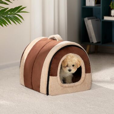 Hollypet Cat Bed Small Dog Bed, 2-in-1 Foldable Plush Pet Bed for Cats & Small Dogs, Cozy and Soft Pet Cave Bed for Indoor Outdoor, (Coffee)