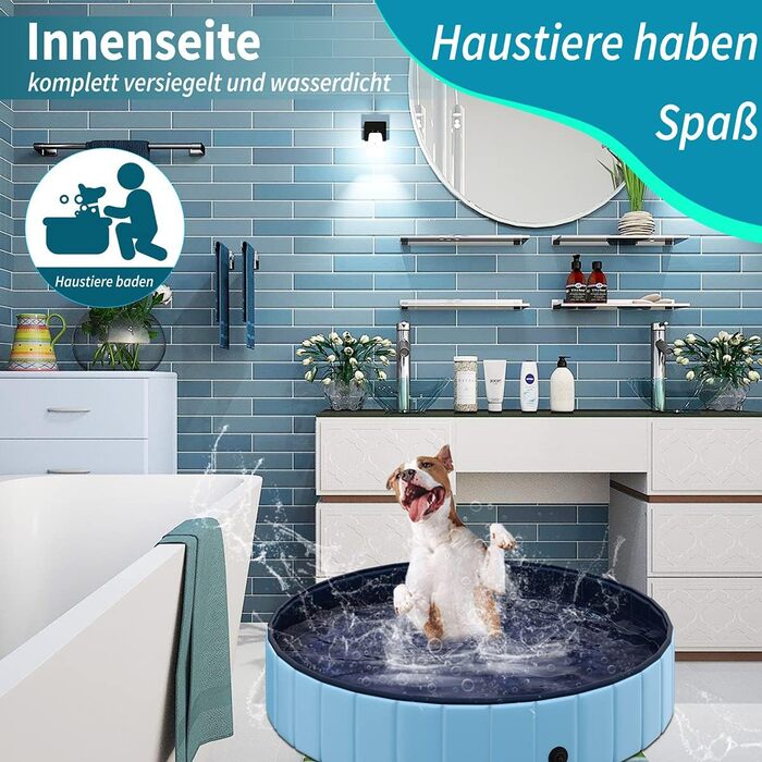 TOSANEO Dog Pool Swimming Pool Splash Pool Bathtub Dog Bathtub Swimming Pool for Dogs and Cats Space-Saving Foldable Blue Ø 160cm x H 30cm