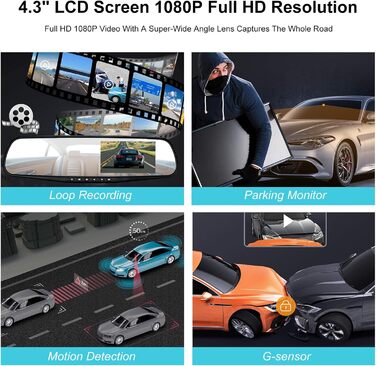 Відеореєстратор Podazz Dashcam Auto - камера для автомобіля з 3-дюймовим IPS екраном FHD 1080P, 170° кутом огляду, нічним баченням, G-сенсором, циклічною записом та детекцією руху, паркувальний режим (блакитний)