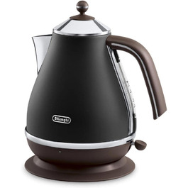 Електричний чайник De'Longhi Icona Vintage KBOV2001.BK, 1,7 л, індикатор рівня води, 360° база, нержавіюча сталь, ретро-стиль, хром, чорний