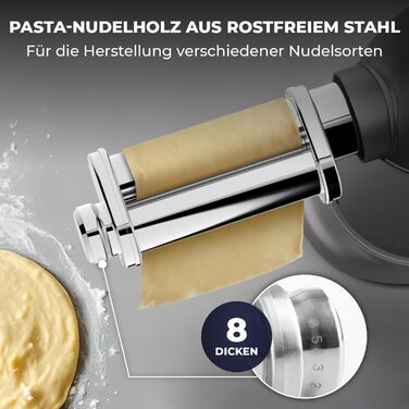 Кухонна машина з тістомісом та машиною для пасти – 2000W, з нержавіючою чашею 6.2L (сіра)