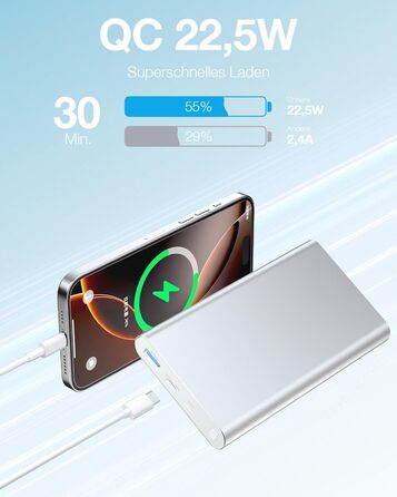 Power Bank Pilot 4GS 12000mAh - Портативний зарядний пристрій для iPhone, Samsung, Huawei та інших пристроїв (Сріблястий)