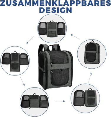 Рюкзак для собак та котів Apollo Walker - для малих тварин (2-15 кг), з підтримуючим каркасом, дихаючий, сірий - для походів, подорожей, активного відпочинку