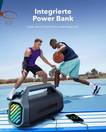 Soundcore Boom 2 Plus: Портативна Bluetooth колонка, 140W, IPX7, RGB, Power Bank, BT 5.3, для кемпінгу (блакитна)