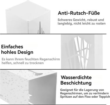 Металева підставка для парасоль та тростей Shakub, 2 слоти, дизайн з вирізами, 25x25x50 см, білий колір
