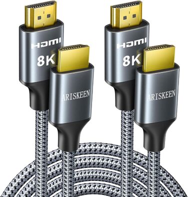 ARISKEEN HDMI 2.1 Кабель 8K (2.5м) - 48Gbps, Nylon, Підтримка 8K@60Hz, 4K@120Hz, для PS5/4, TV, Monitor, Blu-ray, Soundbar, DVD, Laptop