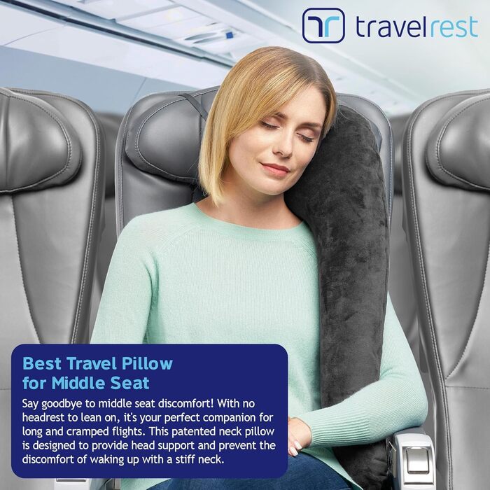 Travelrest® All-IN-ONE Premium Travel Pillow/Neck Pillow – washable plush cover with memory foam – ideal for airplanes, cars, trains, office naps (rolls up small)