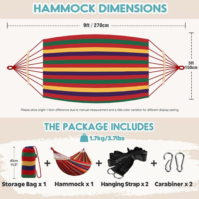 Гамак садовий ANYOO з дерев'яною перекладиною, червоний - зручний гамак для тераси, саду, пляжу