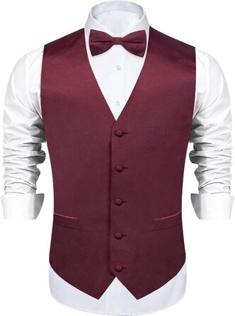 Жилет чоловічий DiBanGu з атласу та краваткою-метеликом, набір для костюма/смокінгу, однотонний, для весілля/вечірки (3XL, атлас, бордовий)