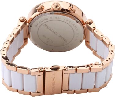 Жіночий годинник Michael Kors Parker кварцовий хронограф, сталевий ремінець, 39 мм, колір рожеве золото та молочний (Off-white)