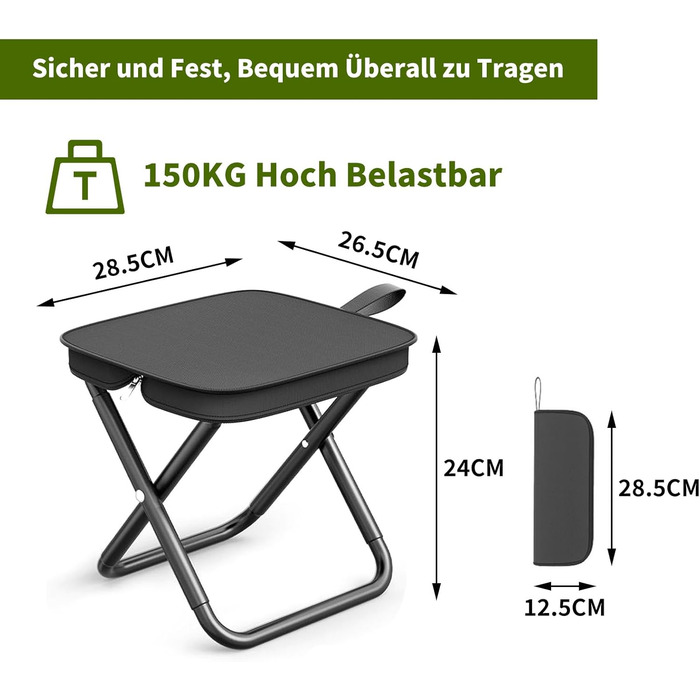Складний туристичний стілець EASYLOCK, чорний. Максимальне навантаження 150 кг