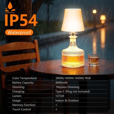 Настільна лампа LED акумуляторна бездротова 2 шт. з RGB підсвічуванням, димуванням, сенсорним керуванням, IP54 водонепроникна для спальні, вітальні, балкону