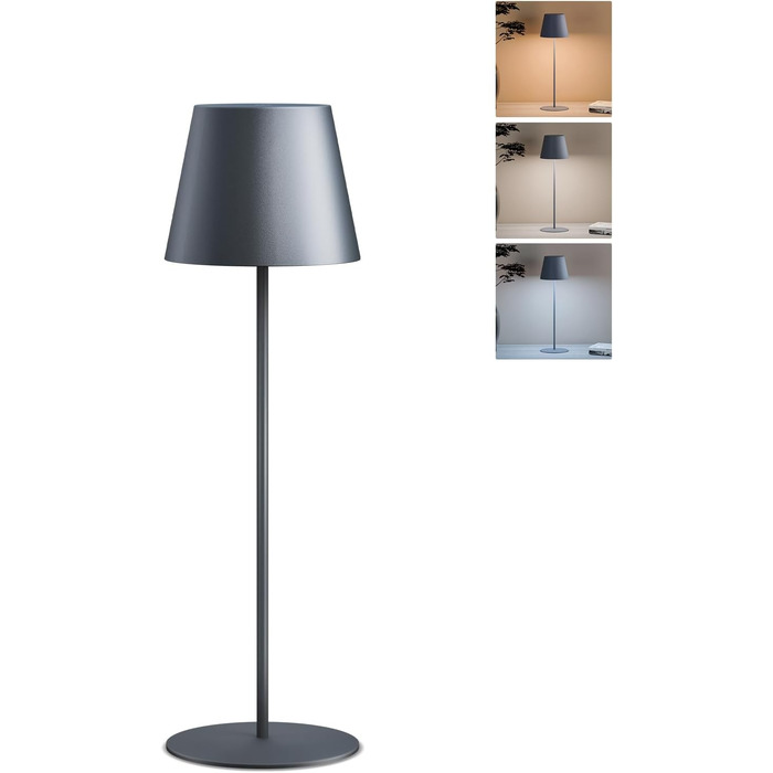 LED настільна лампа FUYO з USB-C зарядкою, акумуляторна, для дому та вулиці, сенсорне керування, регулювання яскравості, 2700K-6000K, 3 кольори, сіра (1 шт.)