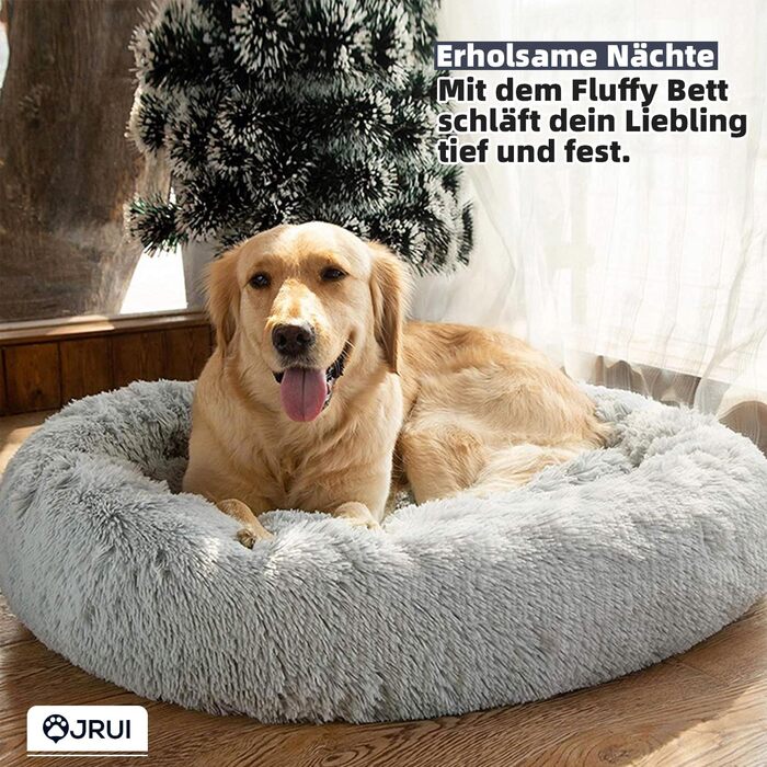 М'яке ліжко для собак, круглий пухнастий килимок для котів та собак, зручне ліжко з плюшу, подушка-кільце, ліжко-софа для собак середніх та великих порід - сірий (50-120см) (60x60x20см, світло-сірий)